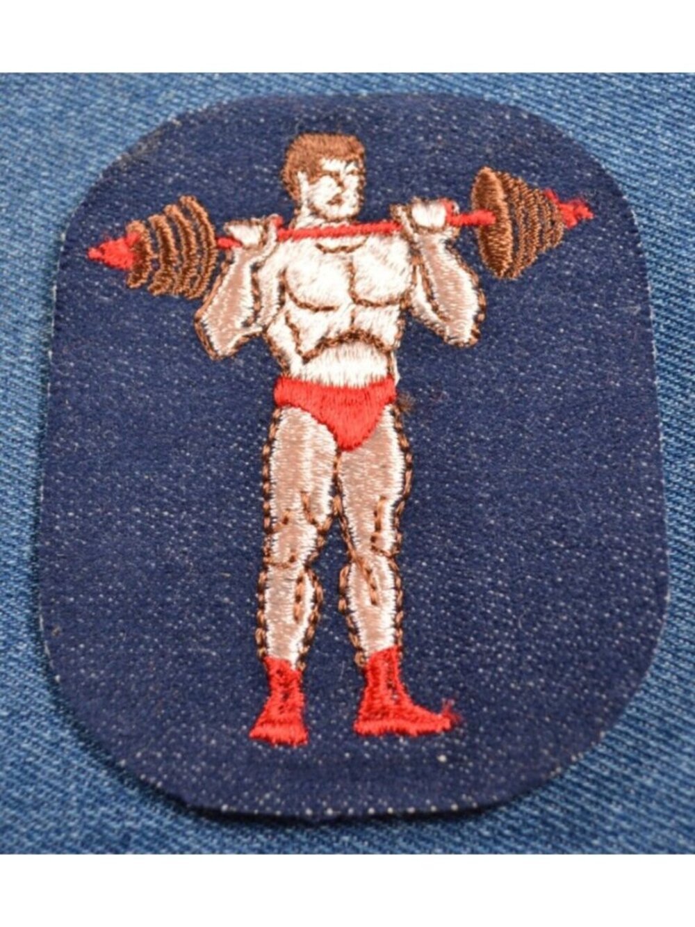 Original NOS 70s Vintage Body Builder 3.5" Denim Patch Jeans Gym Muscles Weights